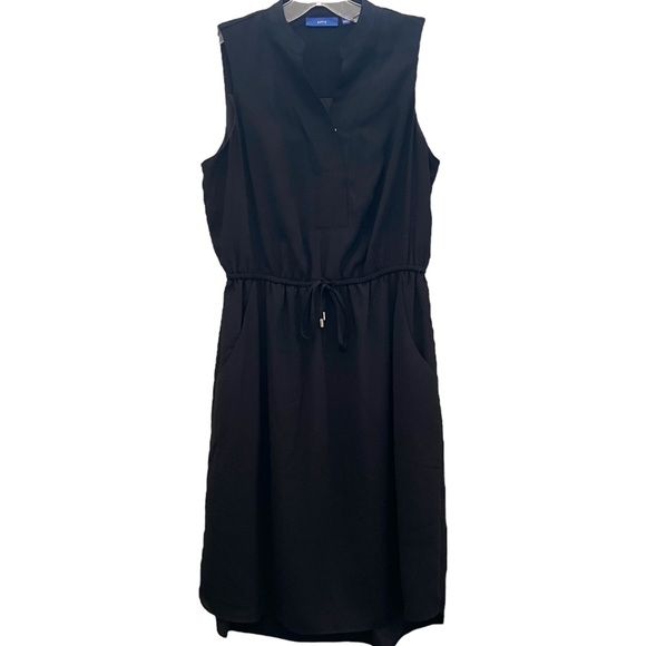 Apt. 9 Black Sleeveless Shirt V-Neck Tank Mini Dress Waist Tie Pockets sz Small - Picture 2 of 6